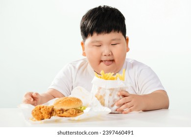 Lovely fat boy to eat fried chicken burger - Powered by Shutterstock