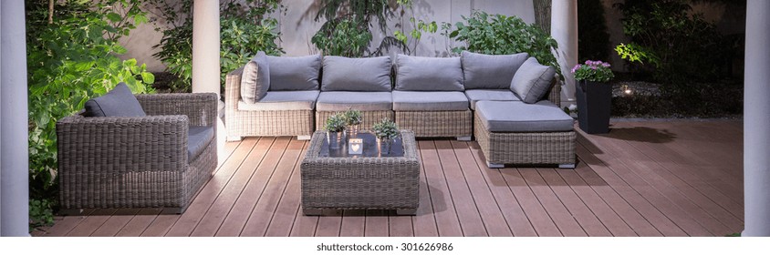 Lovely Furniture In Luxury Villa Backyard Patio 