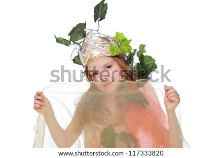 Lovely little woodland fairy on holiday theme/Smiley young woman in autumn costume