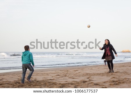 Similar – Foto Bild Drei Generationen Frau beim Fußball am Strand