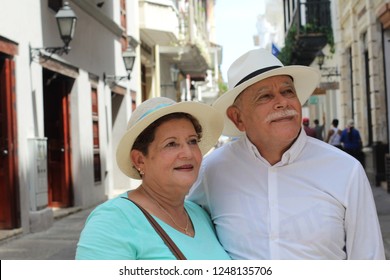 Lovely Senior Hispanic Couple Outdoors Close Up