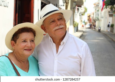 Lovely Senior Hispanic Couple Outdoors Close Up