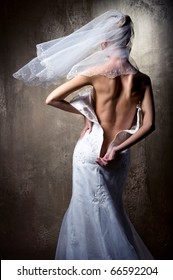 Lovely Sensual Bride Unzip Her Wedding Dress