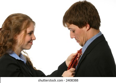 Lovely Wife Fixing Attractive Husband's Tie