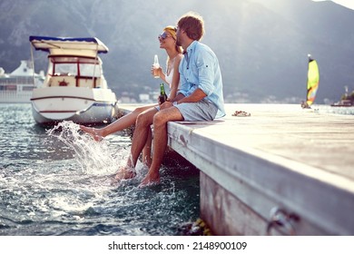 Lover happy couple hold together enjoying romantic beautiful lake - Powered by Shutterstock