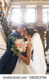 Lover's Grooms In The Old House Go Grand Staircase