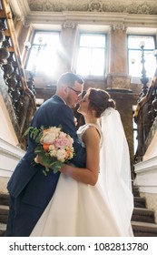 Lover's Grooms In The Old House Go Grand Staircase