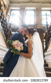 Lover's Grooms In The Old House Go Grand Staircase