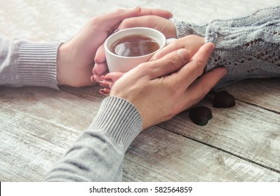 Lovers Holding Together Cup Tea Selective Stock Photo 582564859 ...