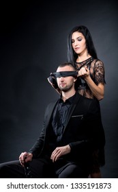 Lovers Role-playing Games. Dominate Obey Undress Seduce Partner, New Surprise. Blindfolded Mask Ribbon Fulfill Desires Hot Dreams. Wife Husband Date Idea, Boss Posing. Thematic Bdsm Party Aggressive