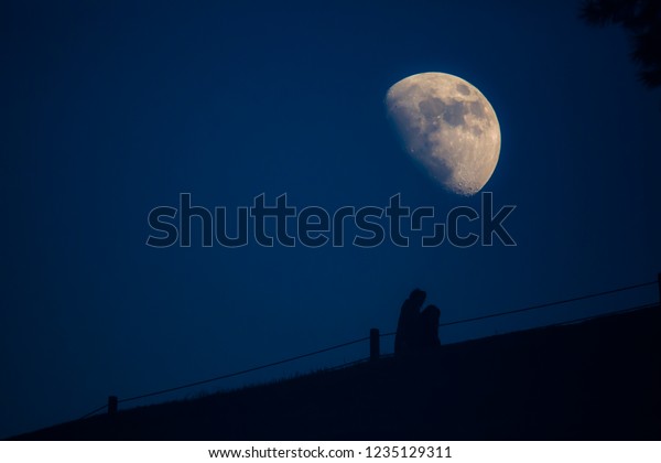 Lovers Walking Under Moonlight Stock Photo Edit Now