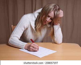 Lovesick Young Woman Writing Letter With Broken Heart