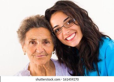 Loving Family Member Doctor Caring About Elderly Grandmother. 