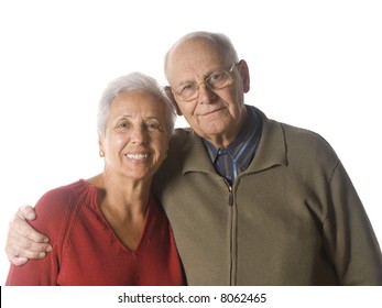 Loving, Handsome Senior Couple On A White Background