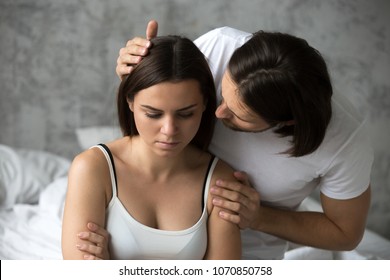 Loving Man Apologizing Resentful Sulky Woman Feeling Offended After Conflict, Boyfriend Asking Upset Capricious Girlfriend For Forgiveness Excusing To Make Peace, Rejecting Accepting Apology Concept