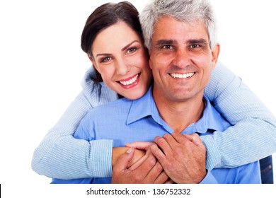 Loving Middle Aged Couple On White Background