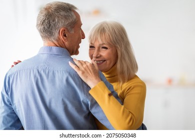 Loving Older Couple Dancing Having Date Or Celebrating Anniversary Having Fun At Home. Love In Older Age. Romance And Relationship, Happy Marriage Concept