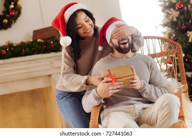 Loving Wife Giving Her Husband Christmas Stock Photo 72 picture pic image