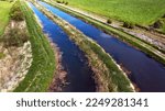 Low Altitude Aerial View of Roaring Gutter Dyke, in the Lydden Valley, looking towards Sandwich Bay, Kent 