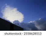 Low angle and afternoon view of building with shadow against cloud in blue sky at Sungkyunkwan University, Jongno-gu, Seoul, South Korea
