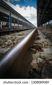 Low angle (ant efeview) or perspective  of the Railroad tracks