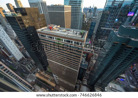 Low Angle Architectural View of Modern Glass Skyscrapers, Manhattan, New York City, New York, USA