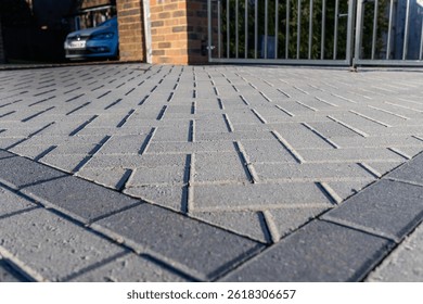 Low angle close up of a block paved driveway