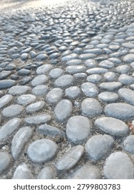 Low Angle Close-Up of Cobblestone Pathway in Blurred Park Background 2