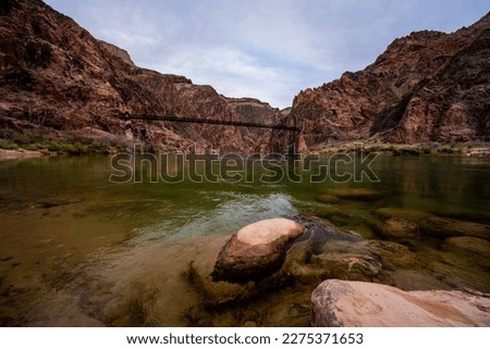 Low Angle of the Colorado River and Black Bridge in the Grand Canyon