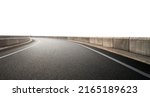 Low angle curvy asphalt road isolated on white background with clipping path.