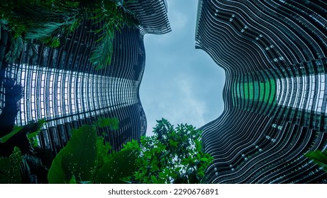 Low Angle fish eye shot Garden city Skyscraper Singapore - Powered by Shutterstock