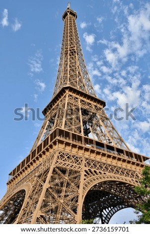 Low Angle Full Frame Portrait of Eiffel Tower in Warm Light