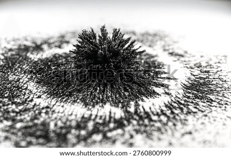 Low angle macro view of magnetic iron filings forming spiky dome structure