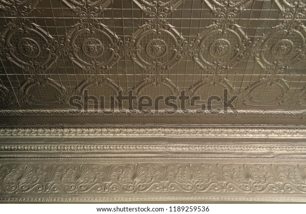 Low Angle Old Tin Ceiling Molding Stock Photo Edit Now 1189259536