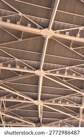 Low angle perspective of a circular stadium ceiling structure, beautiful architectural geometry