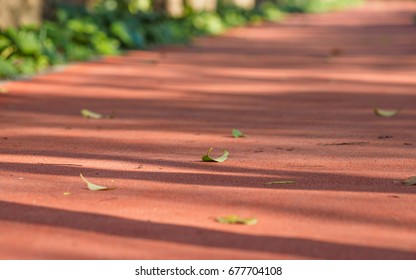 Low Angle Perspective Of Plastic Track In The Playground