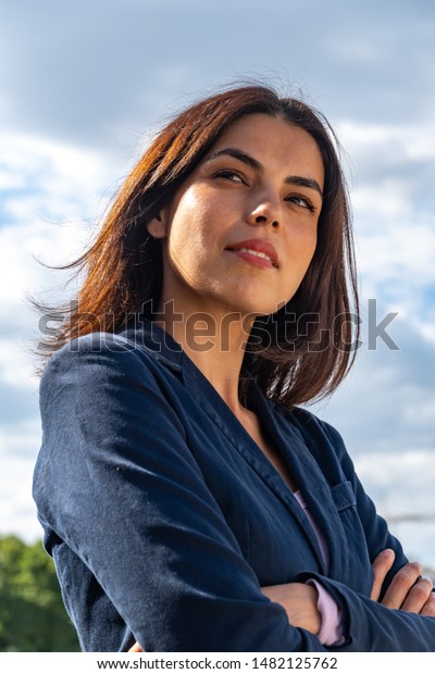 Low Angle Portrait Young Businesswoman Standing Stock Photo Edit