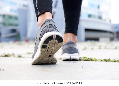 Low Angle Rear Sport Shoes Walking Outside