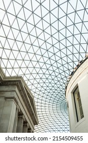 A low angle shot of the ceiling of the British Museum, London, UK