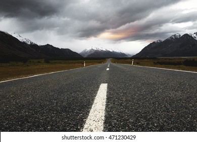 A Low Angle Shot At The Middle Of An Empty Road.