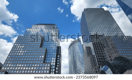 A low angle shot of modern buidlings in New York City, USA
