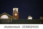 A low angle shot of the roof of Staunton River Memorial Library in the dark