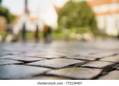 Low Angle Shot Of Wet Old Pavement In Tallinn