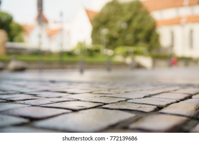 Low Angle Shot Of Wet Old Pavement In Tallinn