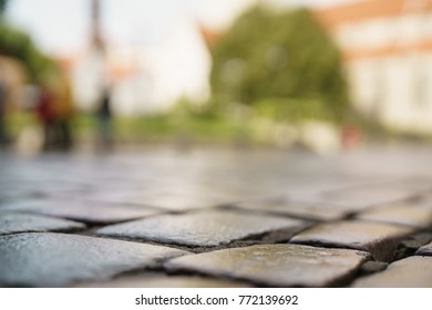 Low Angle Shot Of Wet Old Pavement In Tallinn