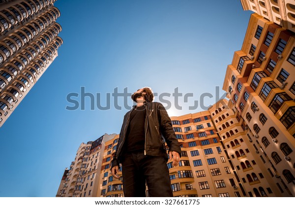 Low Angle Shot Young Guy Standing Stock Image Download Now