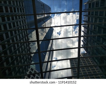 Low Angle View of Architecture Background, Business, Modern Architecture Building Background, Copy Space