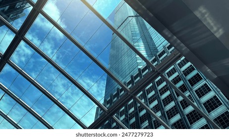 Low Angle View of Architecture Background, Business, Modern Architecture Building Background, Copy Space