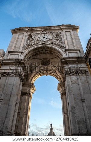 Low Angle View of Arco da Rua Augusta on a Bright Sunny Day in Lisbon, Portugal