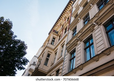 low angle view of brick facaded house